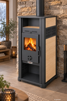 Preview: EEK A+ Kaminofen Ambasador 5.0 beige mit Keramikverkleidung - 7,9 kW