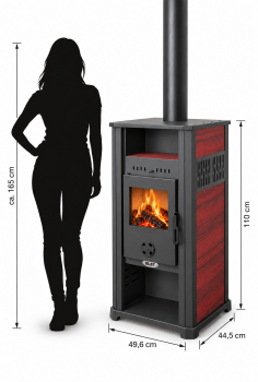 EEK A+ Kaminofen Ambasador 5.0 bordeaux mit Keramikverkleidung - 7,9 kW