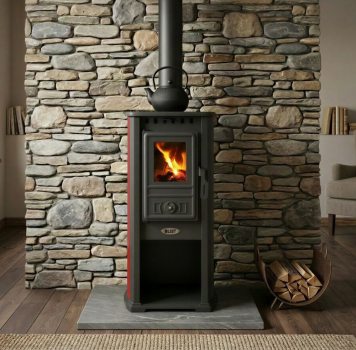 Preview: EEK A+ Kaminofen BERNA LUX G 4.0 rot mit 5,9 kW