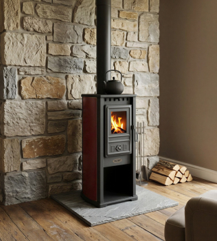 Preview: EEK A+ Kaminofen BERNA LUX G 4.0 rot mit 5,9 kW
