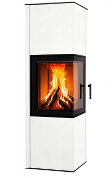 EEK A+ Eck-Kaminofen Hitze SIGA weiß, raumluftunabh. -6,5kW