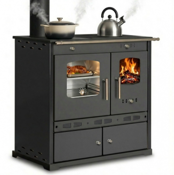 Preview: Outdoor-Küchenofen Gartenherd ECO LUX INOX, Edelstahlbackfach, schwarz, linke Version