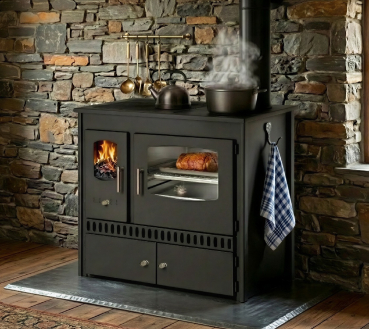 Preview: EEK A+ Küchenofen Holzherd P ECO INOX Edelstahlbackfach, rechte Version - 7 kW