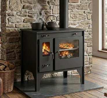 Preview: EEK A+ Küchenofen Holzherd R ECO INOX mit Edelstahlbackofen, rechte Version - 7 kW