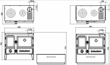 EEK A - Panorama-Holzherd Modell 214-3D mit 6,04kW - Viel Gusseisen!