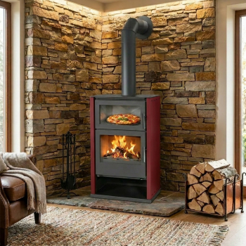 Preview: EEK A Kaminofen Victoria Modena F Rot mit Backfach + ext. Zuluft - 11,5 kW