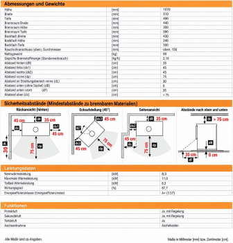 Preview: EEK A+ Kaminofen mit Backfach Napoli 5.0 mit 8,3 kW