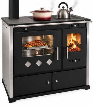XL-Küchenofen Holzherd PR LUX INOX Edelstahlverkleidung, links, mit Edelstahlbackfach - 9,4 kW