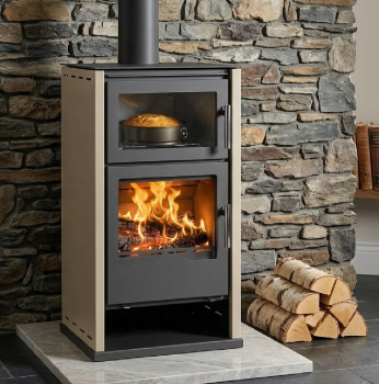 Preview: EEK A+ Kaminofen Victoria Regina F ivory mit Backfach + ext. Zuluft - 8,7 kW
