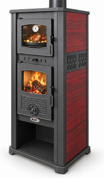 EEK A+ Kaminofen mit Backfach ROMA G bordeaux mit Keramikverkleidung - 8,3 kW