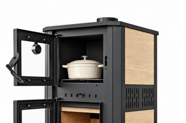Preview: EEK A+ Kaminofen mit Backfach ROMA S beige mit Keramikverkleidung - 8,3 kW