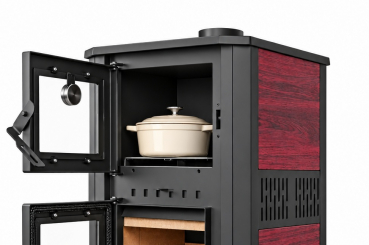 Preview: EEK A+ Kaminofen mit Backfach ROMA S bordeaux mit Keramikverkleidung - 8,3 kW