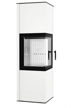 EEK A+ Eck-Kaminofen Hitze SIGA weiß, raumluftunabh. -6,5kW