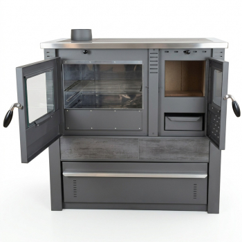 EEK A+ Küchenofen Holzherd PANONIA Kacheln schwarz, linke Version - 8,5 kW Dauerbrandherd