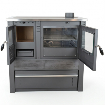 EEK A+ Küchenofen Holzherd PANONIA Kacheln schwarz, rechte Version - 8,5 kW Dauerbrandherd