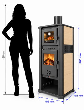 EEK A+ Kaminofen mit Backfach ROMA S beige mit Keramikverkleidung - 8,3 kW