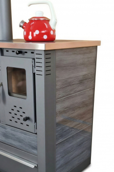 EEK A+ Küchenofen Holzherd PANONIA Kacheln schwarz, linke Version - 8,5 kW Dauerbrandherd