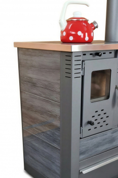 EEK A+ Küchenofen Holzherd PANONIA Kacheln schwarz, rechte Version - 8,5 kW Dauerbrandherd
