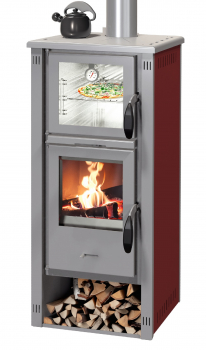 EEK A+ Kaminofen mit Backfach Pella SG Metall bordeaux - 5,4kW