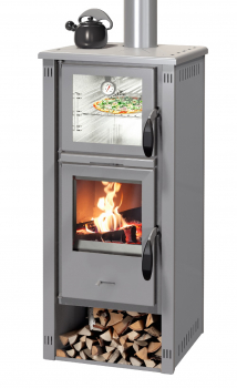 EEK A+ Kaminofen mit Backfach Pella SG Metall grau - 5,4kW