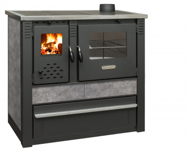 EEK A Küchenofen Holzherd PANONIA Kacheln grau, rechte Version - 10,5 kW Dauerbrandherd