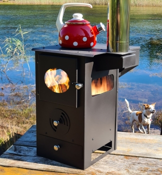 Pellet-Gartenofen "Holz&Pellet" mit Herdplatte, Zeltofen, Terrassenofen, Camping - Propan-Alternative, tragbar, kaum Rauch