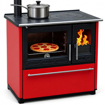 EEK A+ Küchenofen Holzherd Plamen 850 rot, linke Version - 8 kW Dauerbrandherd