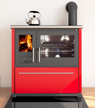 EEK A+ Küchenofen Holzherd Plamen 850 rot, rechte Version - 8 kW Dauerbrandherd