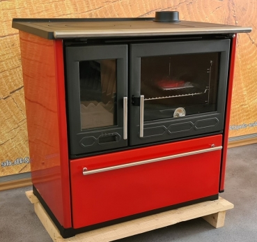 EEK A+ Küchenofen Holzherd Plamen 850 rot, rechte Version - 8 kW Dauerbrandherd