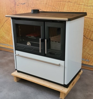 EEK A+ Küchenofen Holzherd Plamen 850 weiß, linke Version - 8 kW Dauerbrandherd