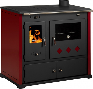 EEK A+ Küchenofen Holzherd Practik LUX bordeaux, rechte Version - 9,5 kW, ext. Zuluft - Dauerbrand