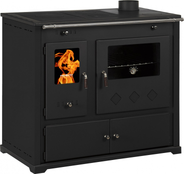 EEK A+ Küchenofen Holzherd Practik LUX schwarz, rechte Version - 9,5 kW, ext. Zuluft - Dauerbrand