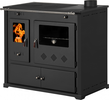EEK A+ Küchenofen Holzherd Practik LUX schwarz, rechte Version - 9,5 kW, ext. Zuluft - Dauerbrand