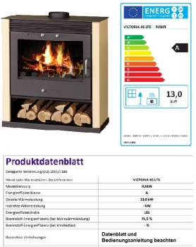 EEK A Kaminofen Victoria Rubin elfenbein mit XXL-Sichtscheibe – 13kW