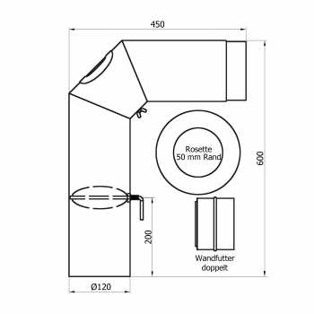 Ø 120 mm-Ofenrohr 50 cm mit Drosselklappe