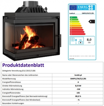 *EEK A - Eck-Kamineinsatz Kratki SIMPLE M/S 8 links BS - 8kW + BIMSCHV II