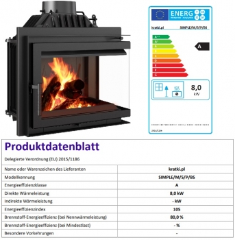 *EEK A - Eck-Kamineinsatz Kratki SIMPLE M/S 8 rechts BS - 8kW + BIMSCHV II