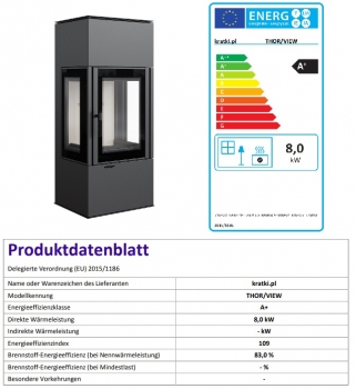 *EEK A+ - 3-Scheiben-Kaminofen Kratki THOR 8 VIEW, raumluftunabh. - 8 kW