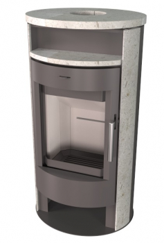 EEK A+ Runder Premium-Kaminofen TORONTO S Natursteinverkleidung, gussgrau - 6,3 kW