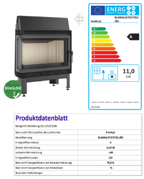 *EEK A - Eck-Kamineinsatz Kratki BLANKA 670/570/L/BS Seitenscheibe links - 11 kW