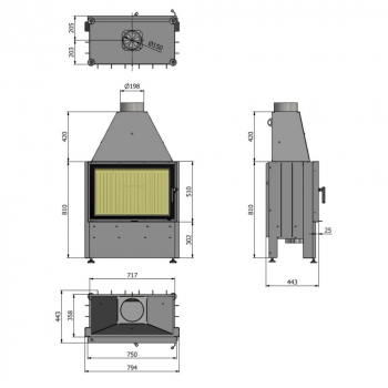 EEK A Eck-Kamineinsatz HAJDUK VOLCANO AT 9 kW Rahmenlose Tür