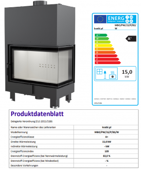 *EEK A+ Wasserführender Eck-Kamineinsatz Kratki MBO PW 15 rechts BS mit Klapptür - 15kW