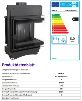 *EEK A - Eck-Guss-Kamineinsatz Kratki MAJA/P/BS/DECO !RR150! mit Seitenglas rechts - 8kW + BIMSCHV II