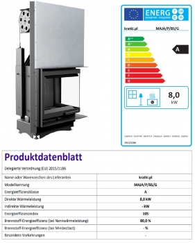 EEK A - Eck-Guss-Kamineinsatz Kratki MAJA/P/BS/G Hebetür mit Seitenglas rechts - 8kW + BIMSCHV II