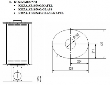 *EEK A - 360° drehbarer Kaminofen Kratki KOZA AB S NO mit vollverglaster Front - 8 kW