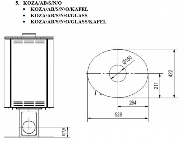 EEK A - 360° drehbarer Kaminofen Kratki KOZA AB S NO mit vollverglaster Front - 8 kW