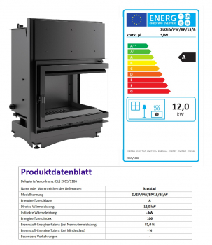 *EEK A Wasserführender Eck-Kamineinsatz Kratki ZUZIA/PW/BP/15/BS/W Seitenscheibe rechts 12kW + BIMSCHV II