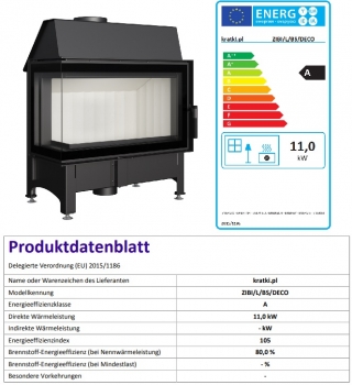*EEK A - Eck-Kamineinsatz Kratki ZIBI/L/BS/DECO rahmenlos - BIMSCHV II - 11kW