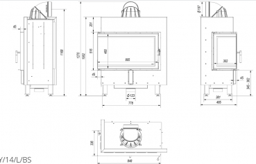 EEK A - Eck-Kamineinsatz Kratki LUCY/14/L/BS mit Seitenglas links - 14kW