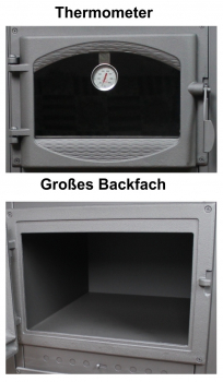 EEK A - Kaminofen mit Backfach und Herdplatte Cucina bordeaux - 9,7kW